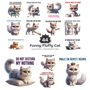 Funny Fluffy Cat PNG Clipart Collection - 44 PNG, Sarcastic Quote Graphics, Cat Moms Printables, Commercial use, Digital download