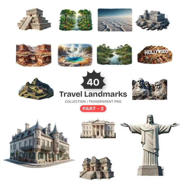 Travel Landmarks (P-3) PNG Clipart Collection - 40 PNG, World Monuments Graphics, Famous Places Printables, Commercial use, Digital download