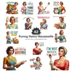 Funny Retro Housewife PNG Clipart Collection - 42 PNG, Sarcastic Quotes Graphics, Sassy Mom Printable, Commercial use, Digital download