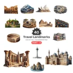 Travel Landmarks (P-4) PNG Clipart Collection - 40 PNG, World Monuments Graphics, Famous Places Printables, Commercial use, Digital download