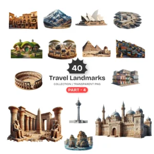 Travel Landmarks (P-4) PNG Clipart Collection - 40 PNG, World Monuments Graphics, Famous Places Printables, Commercial use, Digital download