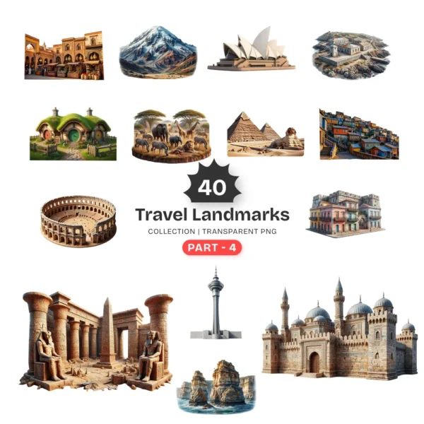 Travel Landmarks (P-4) PNG Clipart Collection - 40 PNG, World Monuments Graphics, Famous Places Printables, Commercial use, Digital download