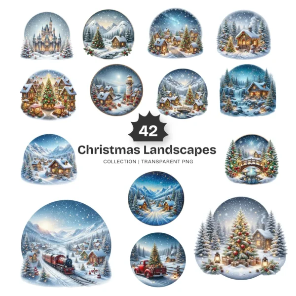 Christmas Landscapes PNG Clipart Collection - 42 PNG, Festive Graphics, Festive Scene Printable, Commercial use, Digital Download