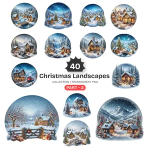 Christmas Landscapes (P-2) PNG Clipart Collection - 40 PNG, Festive Graphics, Festive Scene Printable, Commercial use, Digital Download