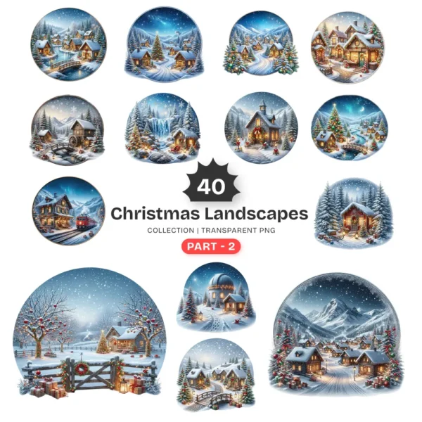Christmas Landscapes (P-2) PNG Clipart Collection - 40 PNG, Festive Graphics, Festive Scene Printable, Commercial use, Digital Download