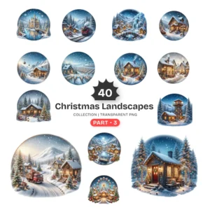 Christmas Landscapes (P-3) PNG Clipart Collection - 40 PNG, Festive Graphics, Festive Scene Printable, Commercial use, Digital Download