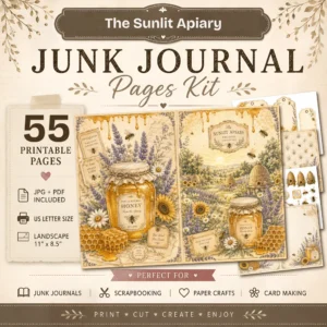 The Sunlit Apiary Junk Journal Pages - Honey Garden Apiary Ephemera, Honeycombs, Straw Beehives, Honey Jar, Bee Ephemera, Digital Download