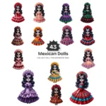 Mexican Dolls La Catrina PNG Clipart Collection - 43 PNG, Sugar Skull Graphics, Día de los Muertos Printable, Commercial use, Digital Download