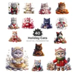 Holiday Cats PNG Clipart Collection - 40 PNG, Festive Animal Graphics, Christmas Printable, Commercial use, Digital Download