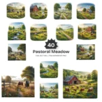 Pastoral Meadow Scenes PNG Clipart Collection - 40 PNG, Green Hills Graphics, Nature Beauty Printable, Commercial use, Digital Download