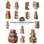 Creepy Holiday Characters PNG Clipart Collection - 40 PNG, Santa, Snowmen Graphics, Ornaments Printable, Commercial use, Digital Download