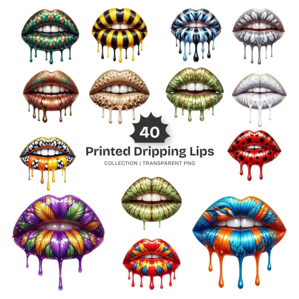 Printed Dripping Lips PNG Clipart Collection - 40 PNG, Insect Graphics, Bird Print Kiss Printable, Commercial use, Digital Download