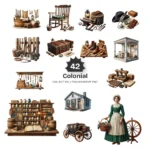 Colonial PNG Clipart Collection - 42 PNG, Historical Graphics, Vintage Tools, Bygone Era Printable, Commercial use, Digital Download