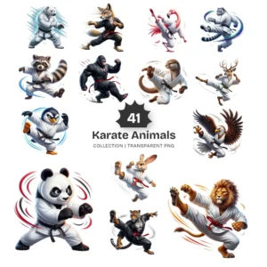 Karate Animals PNG Clipart Collection - 40 PNG, Martial Arts Graphics, Striking Poses Printable, Commercial use, Digital Download