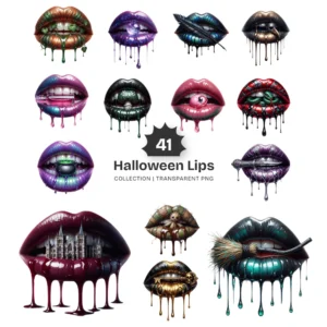 Halloween Lips PNG Clipart Collection - 41 PNG, Funny Halloween Graphics, Spooky Kiss Printable, Commercial use, Digital Download