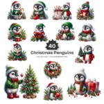 Christmas Penguins PNG Clipart Collection - 40 PNG, Holiday Penguin Graphics, X-mas Printable, Commercial use, Digital Download