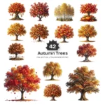 Autumn Trees PNG Clipart Collection - 40 PNG, Fall Foliage Graphics, Autumnal Charm Printable, Commercial use, Digital Download