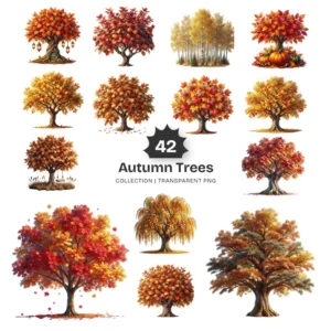 Autumn Trees PNG Clipart Collection - 40 PNG, Fall Foliage Graphics, Autumnal Charm Printable, Commercial use, Digital Download