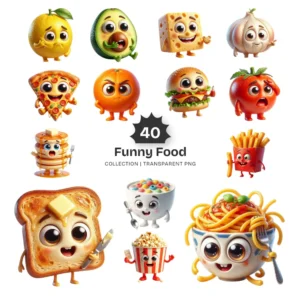 Funny Food PNG Clipart Collection - 40 PNG, Quirky and Playful Graphics, Cute Eating Printable, Commercial use, Digital Download