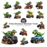 T-Rex Dinosaur Monster Truck PNG Clipart Collection - 40 PNG, Dino Truck Graphics, Boys Birthday Printable, Commercial use, Digital Download