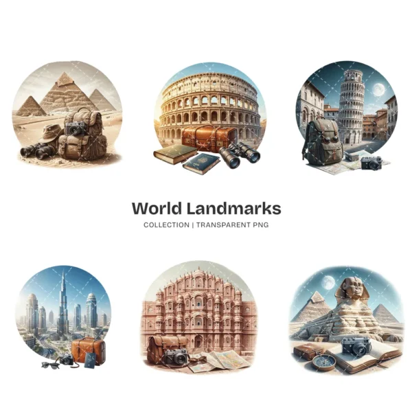 World Landmarks PNG Clipart Collection - 40 PNG, Travel Graphics, Around the World Printables, Commercial use, Digital download