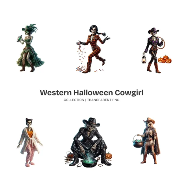Western Halloween Cowgirl Skeleton PNG Clipart Collection - 40 PNG, Gothic Graphics, Pumpkins Printable, Commercial use, Digital download