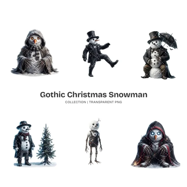 Gothic Christmas Snowman PNG Clipart Collection - 47 PNG, Spooky Winter Graphics, Dark Goth Printables, Commercial use, Digital download