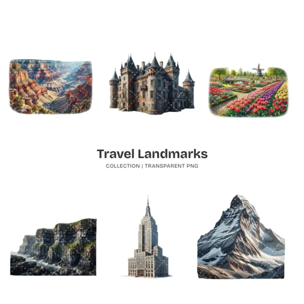 Travel Landmarks (P-2) PNG Clipart Collection - 40 PNG, World Monuments Graphics, Famous Places Printables, Commercial use, Digital download