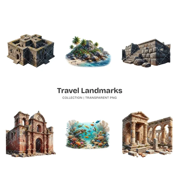 Travel Landmarks (P-4) PNG Clipart Collection - 40 PNG, World Monuments Graphics, Famous Places Printables, Commercial use, Digital download