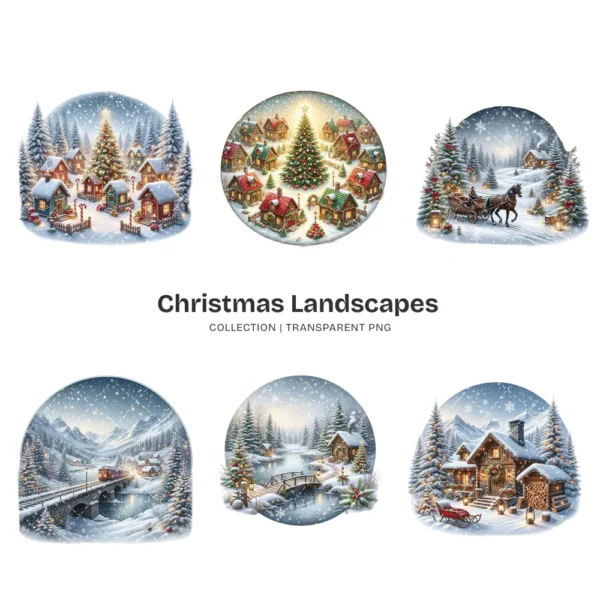 Christmas Landscapes (P-2) PNG Clipart Collection - 40 PNG, Festive Graphics, Festive Scene Printable, Commercial use, Digital Download