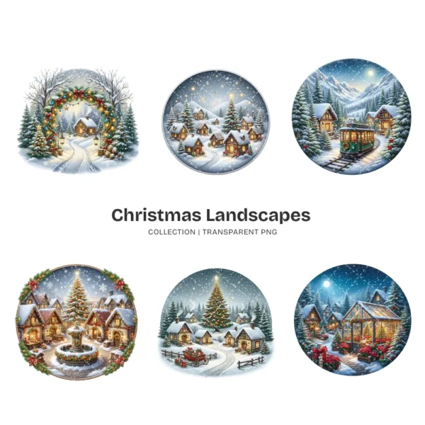 Christmas Landscapes (P-3) PNG Clipart Collection - 40 PNG, Festive Graphics, Festive Scene Printable, Commercial use, Digital Download