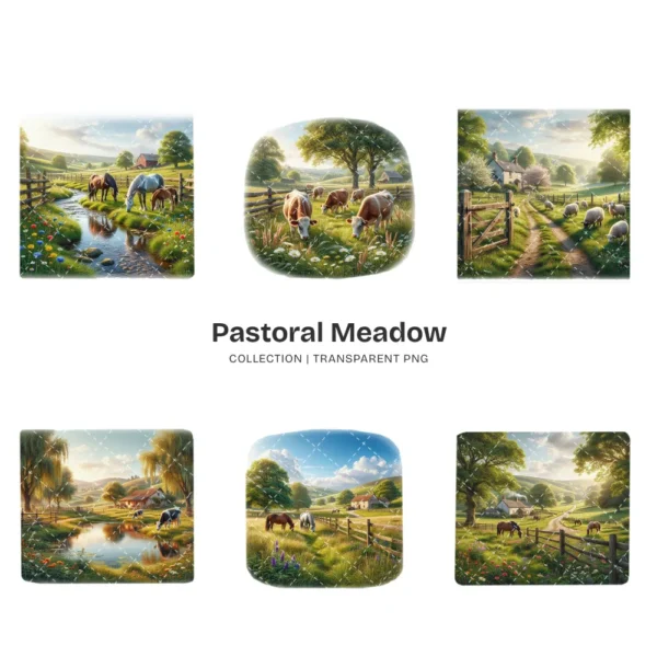 Pastoral Meadow Scenes PNG Clipart Collection - 40 PNG, Green Hills Graphics, Nature Beauty Printable, Commercial use, Digital Download