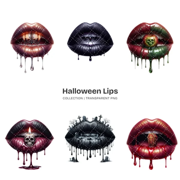 Halloween Lips PNG Clipart Collection - 41 PNG, Funny Halloween Graphics, Spooky Kiss Printable, Commercial use, Digital Download