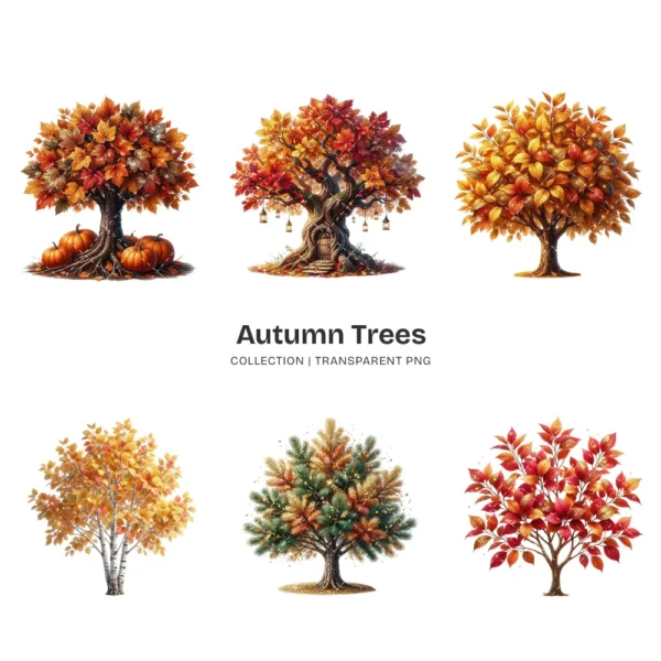 Autumn Trees PNG Clipart Collection - 40 PNG, Fall Foliage Graphics, Autumnal Charm Printable, Commercial use, Digital Download