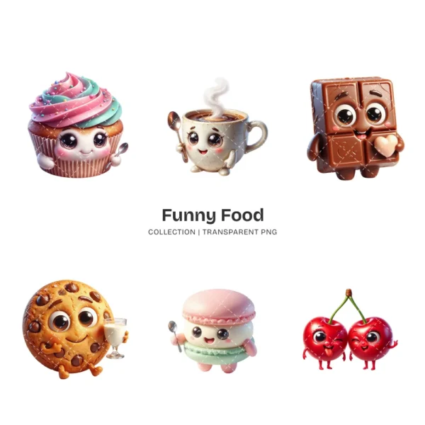 Funny Food PNG Clipart Collection - 40 PNG, Quirky and Playful Graphics, Cute Eating Printable, Commercial use, Digital Download