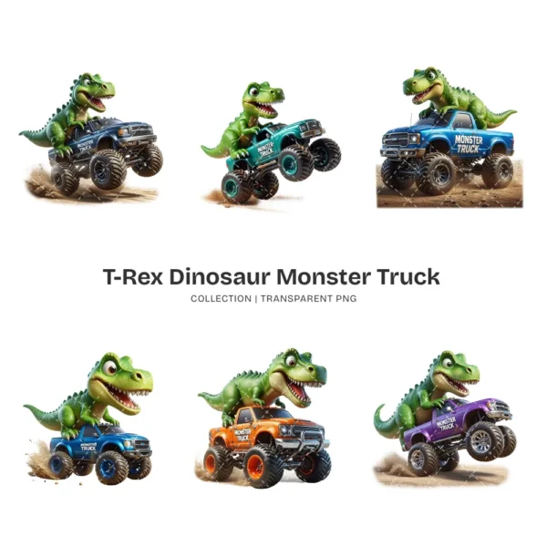 T-Rex Dinosaur Monster Truck PNG Clipart Collection - 40 PNG, Dino Truck Graphics, Boys Birthday Printable, Commercial use, Digital Download