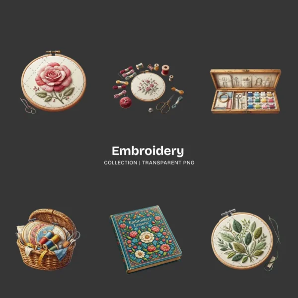Embroidery PNG Clipart Collection - 41 PNG, Needlework Graphics, Embroidery Essentials, Thread Printables, Commercial use, Digital download