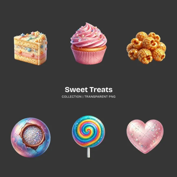 Sweet Treats PNG Clipart Collection - 40 PNG, Lollipop Graphics, Cakes Cotton Candy, Sweet Food Printables, Commercial use, Digital download
