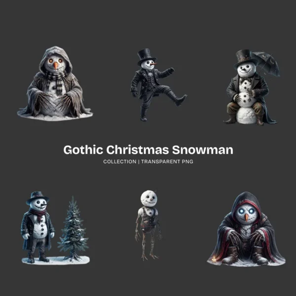 Gothic Christmas Snowman PNG Clipart Collection - 47 PNG, Spooky Winter Graphics, Dark Goth Printables, Commercial use, Digital download