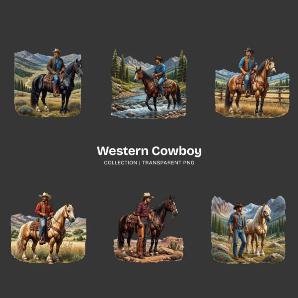 Western Cowboy PNG Clipart Collection - 40 PNG, Horse Rider Graphics, Western Man, Wild West Printables, Commercial use, Digital download