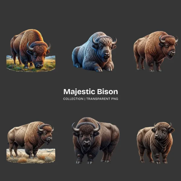 Majestic Bison PNG Clipart Collection - 40 PNG, Forest Wild Animal Graphics, Wildlife Printables, Commercial use, Digital download