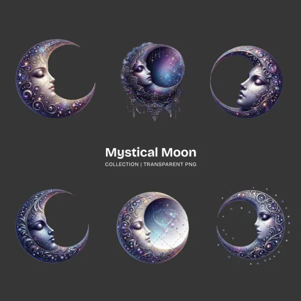 Mystical Moon PNG Clipart Collection - 44 PNG, Celestial Graphics, Fantasy Night Sky, Astrology Printables, Commercial use, Digital download