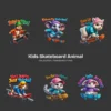 Kids Skateboard Animal PNG Clipart Collection - 40 PNG, Extreme Sports Graphics, Retro Printables, Commercial use, Digital download