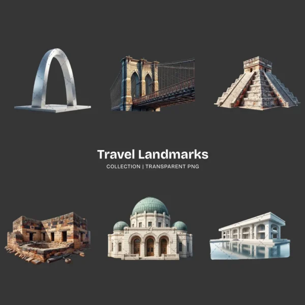 Travel Landmarks (P-3) PNG Clipart Collection - 40 PNG, World Monuments Graphics, Famous Places Printables, Commercial use, Digital download