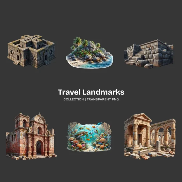 Travel Landmarks (P-4) PNG Clipart Collection - 40 PNG, World Monuments Graphics, Famous Places Printables, Commercial use, Digital download