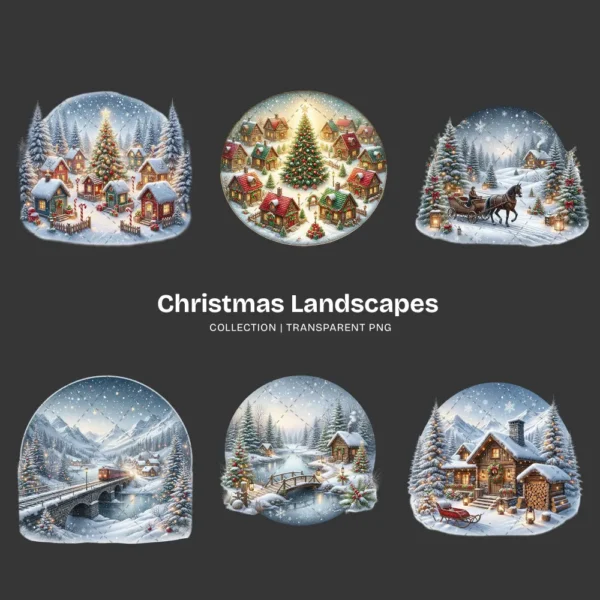 Christmas Landscapes (P-2) PNG Clipart Collection - 40 PNG, Festive Graphics, Festive Scene Printable, Commercial use, Digital Download