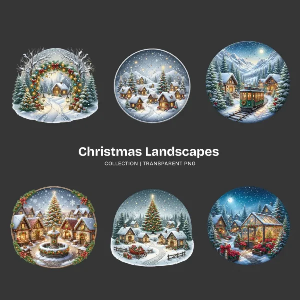 Christmas Landscapes (P-3) PNG Clipart Collection - 40 PNG, Festive Graphics, Festive Scene Printable, Commercial use, Digital Download