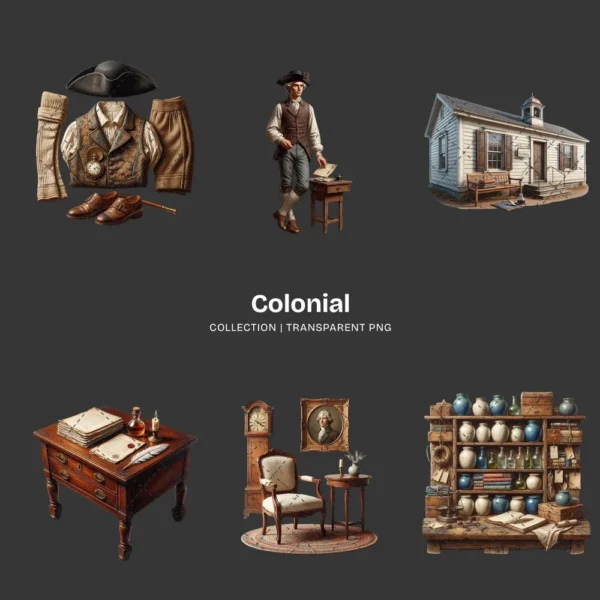 Colonial PNG Clipart Collection - 42 PNG, Historical Graphics, Vintage Tools, Bygone Era Printable, Commercial use, Digital Download