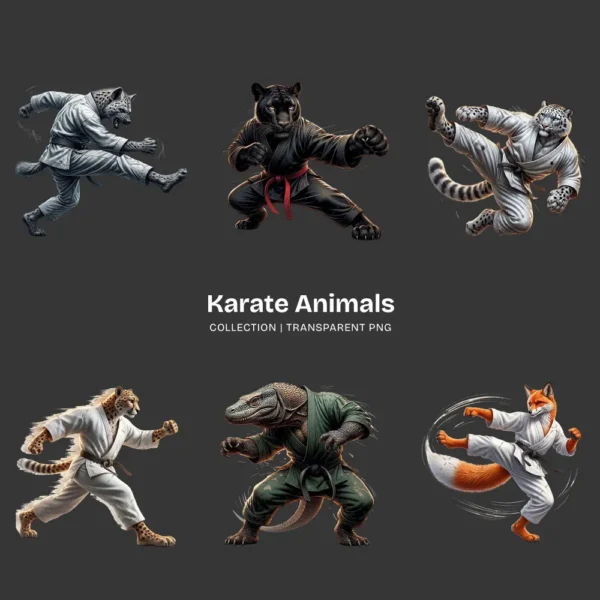 Karate Animals PNG Clipart Collection - 40 PNG, Martial Arts Graphics, Striking Poses Printable, Commercial use, Digital Download