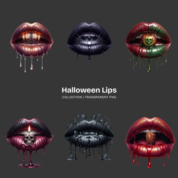Halloween Lips PNG Clipart Collection - 41 PNG, Funny Halloween Graphics, Spooky Kiss Printable, Commercial use, Digital Download